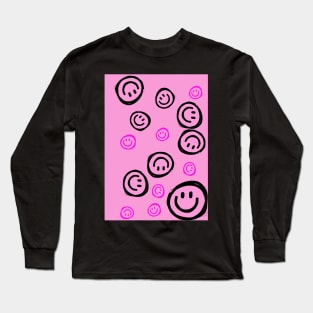 Pink smiley doodle Long Sleeve T-Shirt